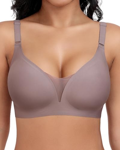 Jiuday BH Damen ohne Bügel Große Brüste Starker Halt Soft Jelly Bra Bügelloser Push Up Seitenträger BH Nahtloser Bequem T Shirt Gepolstert Mesh Bralette