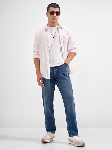 Image of Highlander Men Men's Premium Loose Straight Fit Mid-Rise Cotton Lycra Jeans - Button Closure, Machine Washable, Comfortable All-Day Wear for Casual & Semi-Formal Occasions