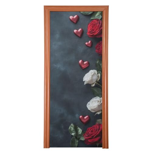 FLildon Valentine's Day Roses Door Cover Decoration, Party Accessory Porch Decor for Festive Ornament Room Door Covers 32 x 79 Inch