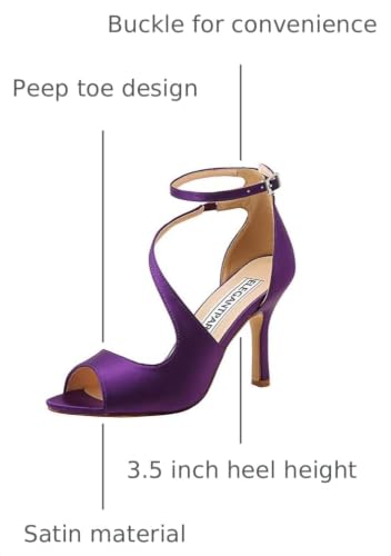 Image of ELEGANTPARK High Heel Sandals for Women, Satin Strappy Wedding Dress Shoes | Adjustable Buckle, 3.5 inch Peep Toe Shoes for Bride, Wedding Guest, Bridal Reception, Evening Party, Prom and Formal Event