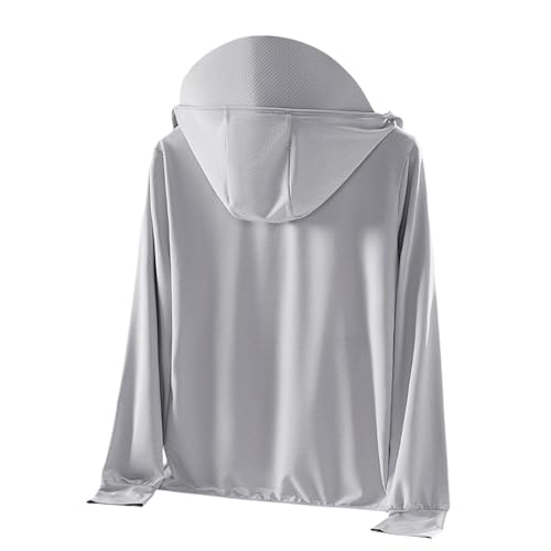 Sudadera con capucha gris 3XL deportiva con cremallera y proteccion solar para senderismo 3
