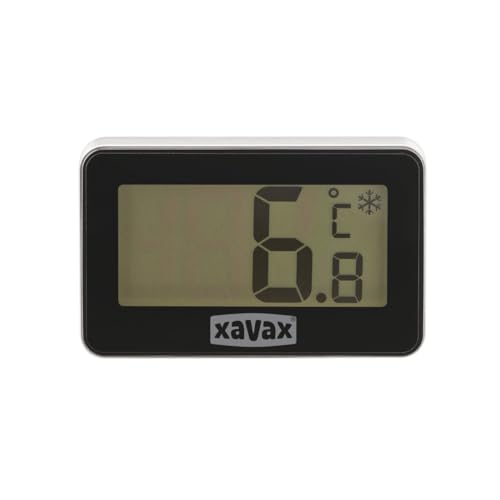 Xavax Kühlschrankthermometer digital (Thermometer für Gefrierschrank, Kühltruhe, Kühlschrank, kabelloses Temperaturmessgerät, zum Stellen, Hängen, magnetisch befestigen) schwarz