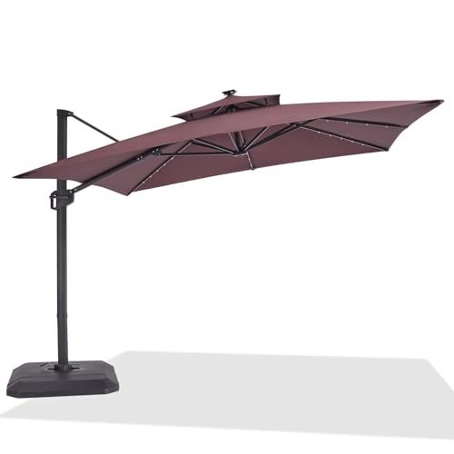 PortoAlegre Ombrellone Grande da Giardino, Ombrellone Decentrato da Terrazzo con luci LED ad Energia Solare, Altezza Regolabile, Rotazione a 360 Gradi e Impermeabili per Esterno Piscina Patio