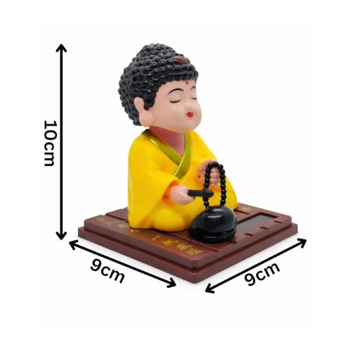 Image of Solar-Powered Moving Head Buddha Statue| Feng Shui Monk Figurine for Positive Energy, Peace & Prosperity | Shaking Head Buddha Idol for Car Dashboard, Home & Office Decor (Yellow)