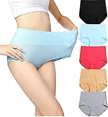 Fashiol Women's Full Coverage High Waisted Muffin Top Control Stretchable Plus Size Panties Cotton Hipster Boyshort Panty (Pack of 5)