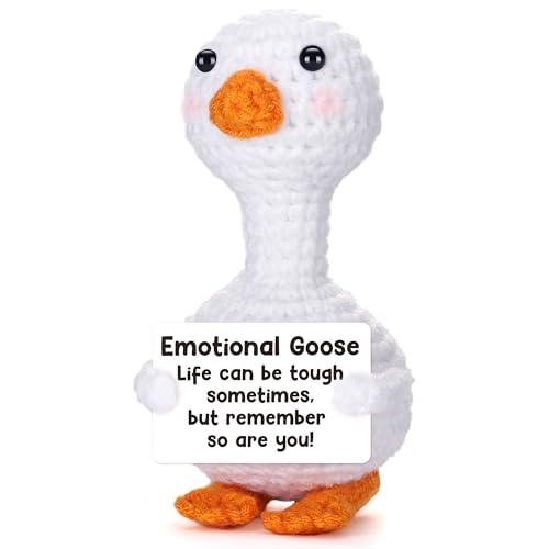 Mini Goose Emotional Message Support Positive Crochet Animal Mental Health Get Well Gifts for Women Her Friends Coworkers, Thinking of You After Surgery Recovery Gift Office Desk Goose Pickle Potato