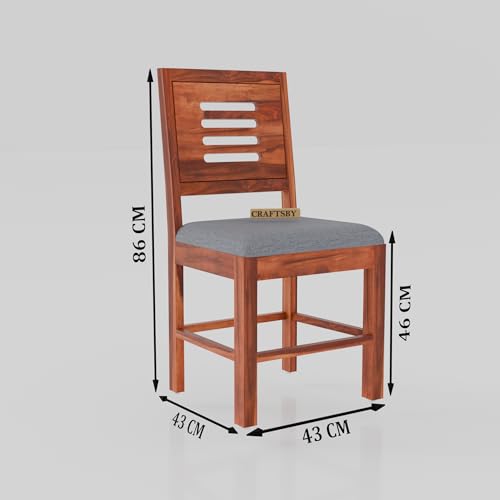 Image of 57 Inch Length Solid Sheesham Wood 6 Seater Dining Table Set | Six Seater Dinner Table with 4 Grey Cushions Chairs & 1 Bench | Dinning Table Set 6 Seater for Living Room | Honey Finish