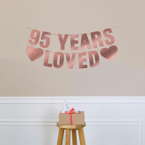 Image of Pre-Strung 95th Birthday Banner - Rose Gold Glitter, Happy 95th Birthday Party Decorations for Women, Funny Ninety-five Anniversary Decor Bday Sign Gifts