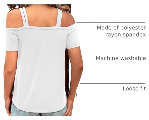 Image of Bliwov Womens Cold Shoulder Tops Short Sleeve Cute Sexy Summer Spring Beach Vacation T Shirts Fashion Outfits Basic Clothes