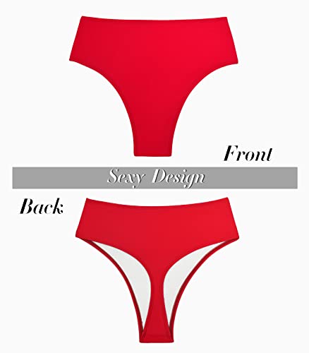 Bellecarrie Women's Thong Rave Bottoms High Waisted High Cut Bikini Bottoms, Red, S #TOP5