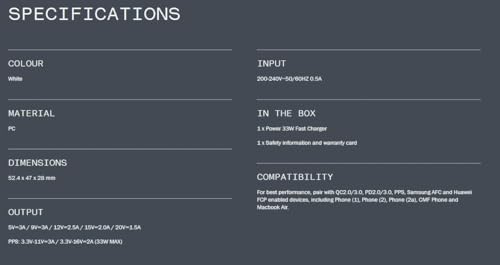 Image of CMF 33W Charger by Nothing, USB C Adapter for CMF Phone 1 /Nothing Phone 2 /2a /2a Plus /Phone 1 /Tablet /Samsung M05 /M35 /M15 /F15 /M14, 33watt Fast Charge Adapter for Other Type C Devices