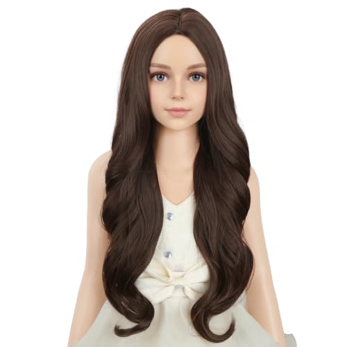 Image of PATTNIUM Brown Wig for Kids Child Dark Brown Wig Long Curly Wavy Girls Middle Part Synthetic Wigs