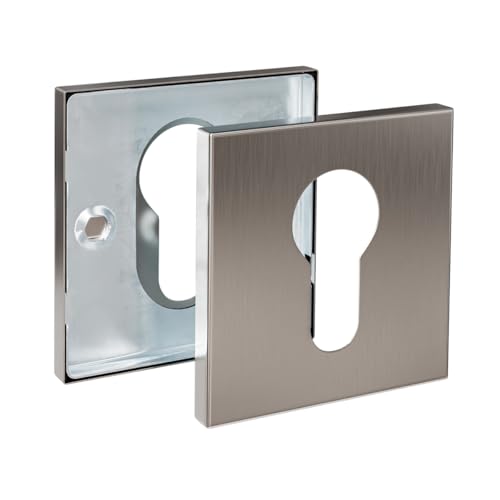 Amig - Juego de Bocallaves para Puertas - Roseta Cuadrada - Fácil de Instalar, Incluye Tornillería - Acero Inoxidable - Color Plateado Mate - 54 x 54 mm