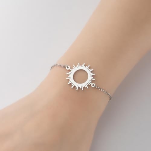 MYANAIL Pulseira solar de aço inoxidável, joia de corrente de círculo de luz do sol, pulseira oca si
