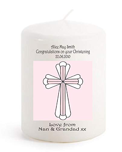 Christening Candle Personalised Gift Pink Cross for Baby Girl