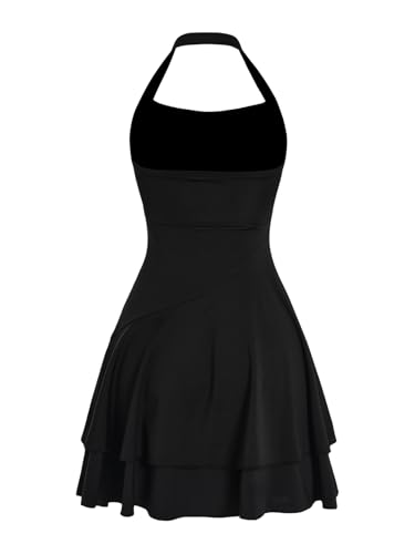 Milumia Girl's Summer Backless Halter Short Dress Sleeveless Tiered Layered Mini Dresses2