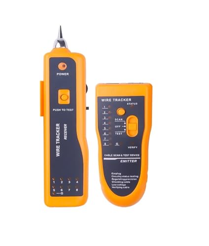 Probador de cable de red LAN, rastreador de cables telefónicos, diagnóstico de tonos for STP, UTP, Cat5, Cat6, RJ45, RJ11, detector de línea(Yellow)
