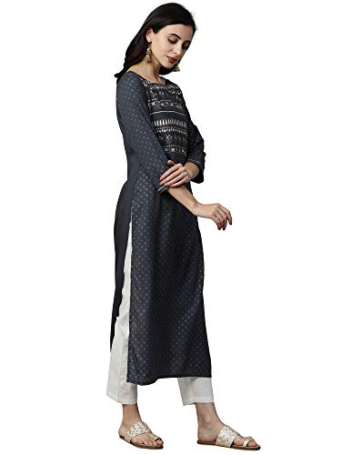 Image of INDO ERA Women's Cotton Floral Straight Kurta(IE13KT0GY1730)