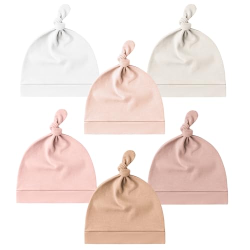 Image of Konssy 6 Pack Baby Newborn Hats Set Knot Beanie Hats Soft for Infant Baby Girls Boys Caps 0-6 Months
