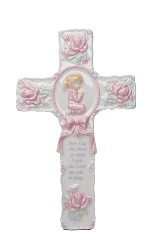 Image of Cosmos R8015B Fine Porcelain Inspirational Cross with Praying Girl Figurine, 8-3/4-Inch