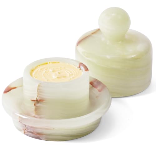 Mini Marble Butter Dish 4 Inch Green Onyx Butter Crock with Lid, Spreadable Butter Container for Countertop, Kitchen Storage, Ideal Mother’s Day Gift for Her