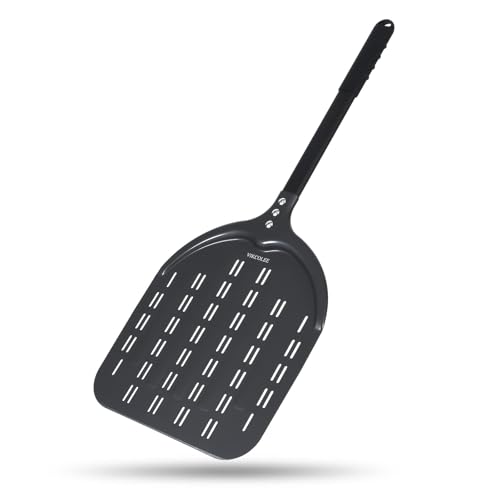 VIKCOLEE Perforated Pizza Peel, 12 x 14 Inch Rectangular Pizza Turning Peel, Professional Anodized Aluminum Turning Pizza Spatula, 26 inch overall