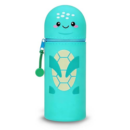 LVZONGXIN Kawaii Federmäppchen Schildkröte 2-in-1 Weiche Silikontasche - Tischstifthalter Reißverschluss Silikon Stiftetasche Buntstifte Marker H 18 5 cm