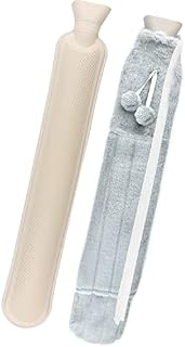MOXTOYU 2L Extra Long Hot Water Bottle with Plush Cover, 2 Ways Body Hot Water Bottle with Strap and Pocket, for Neck, Waist, Back, Legs, Shoulder, Gift for Thanksgiving, Christmas, 72*12CM (Grey)