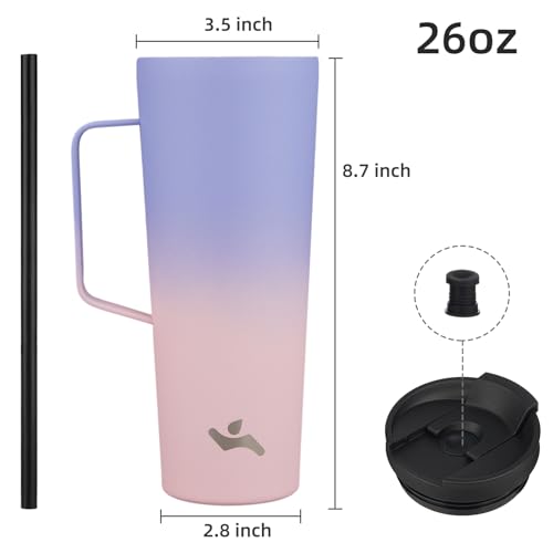 Image of Konokyo 26 oz Insulated Tumbler with Handle & Straw, Stainless Steel Mug