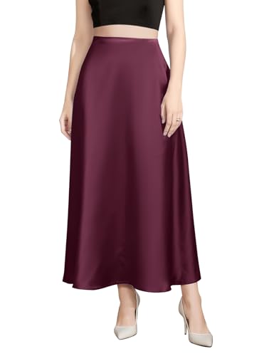 Urban CoCo Women's Flowy A Line Satin Midi Skirts Elegant High Waisted Long Skirt