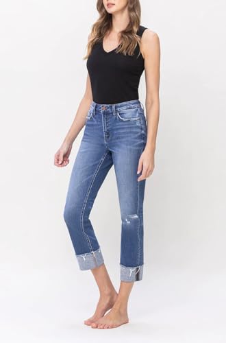 Flying Monkey - High Rise Regular Straight with Cuffs Jeans - F51454