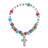 Fun Express I Am Strong with God Pony Bead Bracelet - Makes 12 - Religious Crafts for Kids and VBS, Sunday School Activites - VBS Vacation Bible School Supplies/Decor