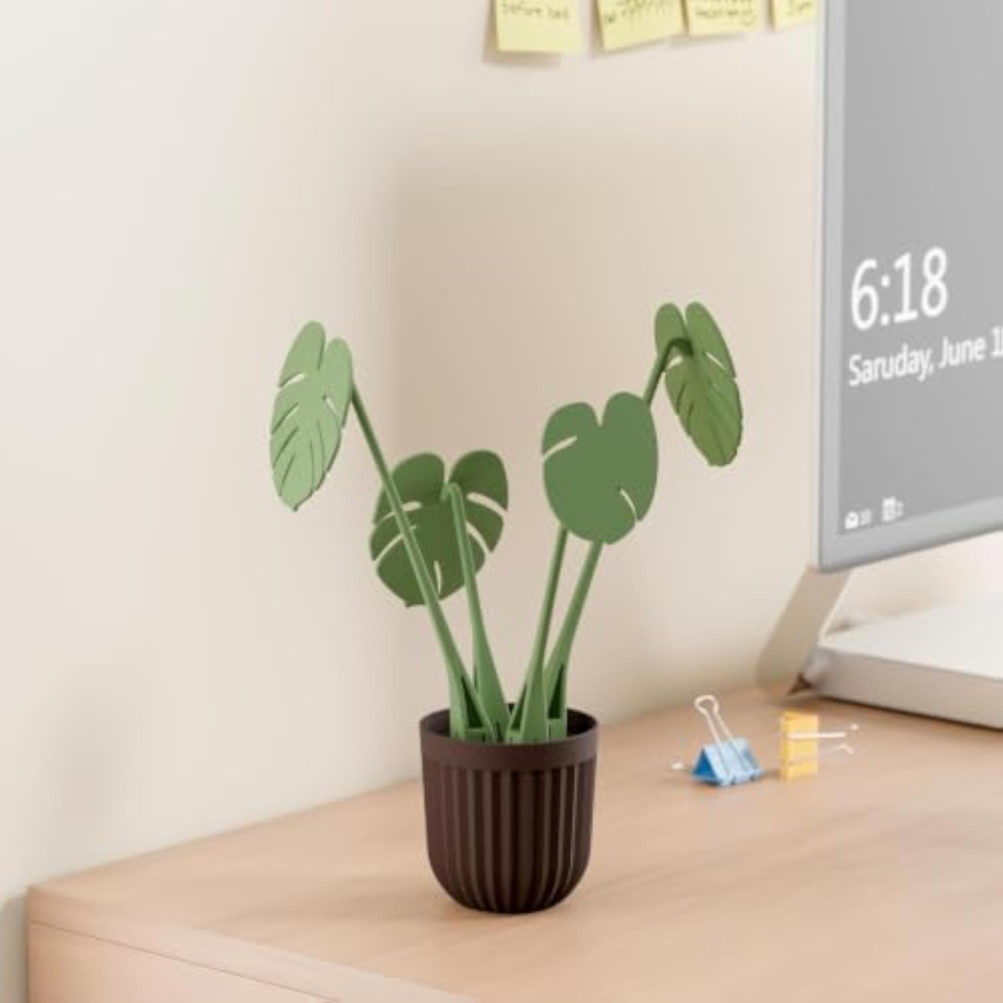 2 Pc Artificial Monstera Leaf Plant with Magnetic Coaster