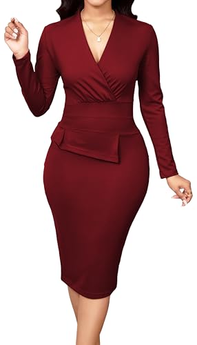 Image of Oxgmoky Women's Elegant Dresses Work Business Dress Bodycon Long Sleeve Pencil Dress