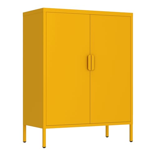 Brigros - Credenza Metallo 2 Ante 80x38x100 Cm Con 3 Ripiani, Mobile Dispensa Moderna Salvaspazio Stile Industriale In Vari Colori Per Cucina, Soggiorno, Ingresso Linea Pop (Senape)