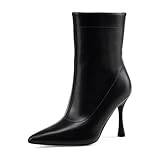 Elisabet Tang Ladies Dress Ankle boots 3.5IN Pointed toe - Mid Heel Stiletto Work Booties for Women Trendy Short Boots black patent matte size 8