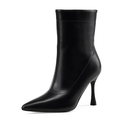 Elisabet Tang Ladies Dress Ankle boots 3.5IN Pointed toe - Mid Heel Stiletto Work Booties for Women Trendy Short Boots