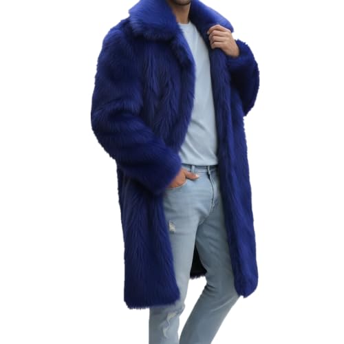 Image of Lisa Colly Men's Faux Fur Coat Winter Parka Overcoat | Men's Faux Fur Jacket, Winter Faux Fur Long Coat, Long Sleeve Fluffy Overcoat