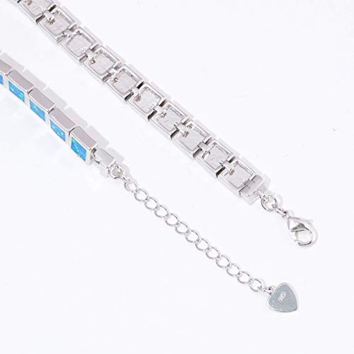 Cinily Blue Fire Opal 14K White Gold Plated Bracelets For Women Jewelry Gems Bracelet 8 3/4" #TOP4