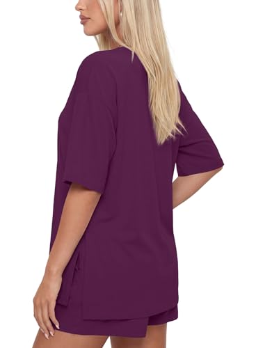 Image of Darong Women's 2 Piece Shorts Set Loungewear | oversized tshirts,crew neck top,drawstring shorts,elastic waist, side pockets,summer travel outfits