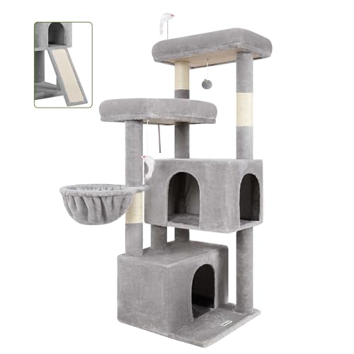 Torre para gatos de 55 pulgadas con rascador y cesta colgante miniatura 1