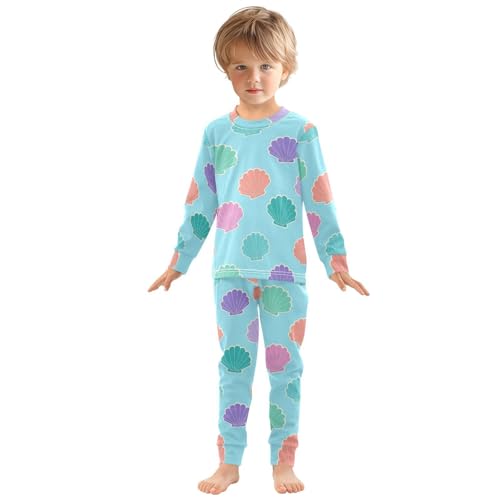 Pajama Sets Long Sleeve Seashell Pattern on Blue Soft Comfy Sleepwear 2 Piece PJS 3-8T2