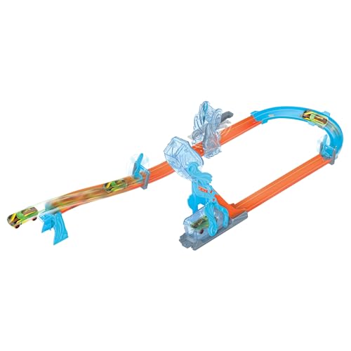 Hot Wheels® Track Set, Blue Deluxe Track Builder Pack with Wind-Themed Accessories in Stackable Toy Storage Box with 1 Hot Wheels® Car