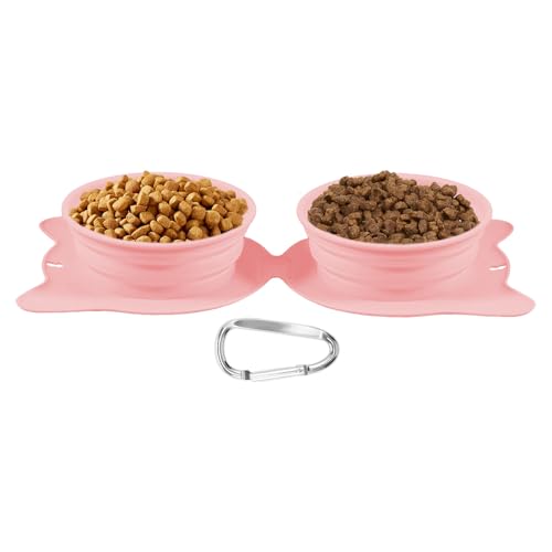 Muyoka Silicone Dog Travels Bowls, Space Saving Safe Foldable Cat Feeding Watering Dishes Adjustable Food Bowls Folding Dog Bowl for Your Pets(Pink)