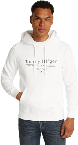 Tommy Hilfiger Sweat à Capuche Homme Center Stack avec Logo, Blanc (White 658 170), XXL Tommy Hilfiger Sweat à Capuche Homme Center Stack avec Logo, Blanc (White 658 170), XXL