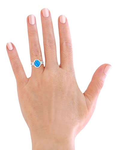 Savlano 14K White Gold Plated Created Oval Blue Opal Stone with Cubic Zirconia Ring for Women - Comes With a Gift Box4