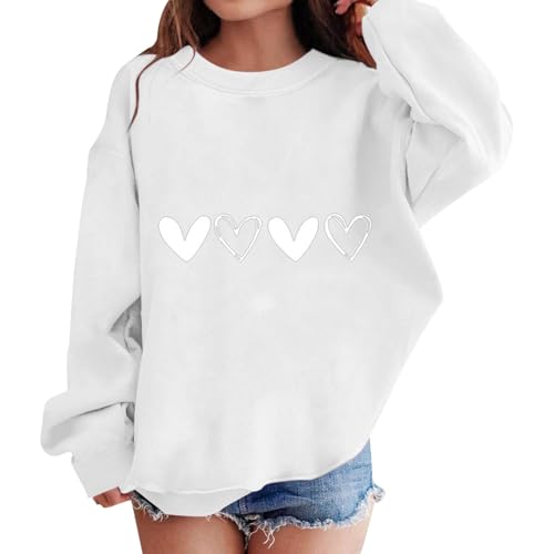 Girls Boys Oversized Sweatshirt Cute Heart Graphic Crewneck Pullover Tops Comfy Soft Birthday Outfits Fall Winter Clothes