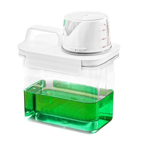 液体洗濯洗剤容器、液体洗濯洗剤ディスペンサー,柔軟剤 ボトル 容器, 大容量ランドリーボトル, 多用途 漏れ防止 防湿透明洗剤ディスペンサー計量カップ付き, 、小麦粉、米、豆、スナック、シリアル、漂白剤香りブースタービーズ用