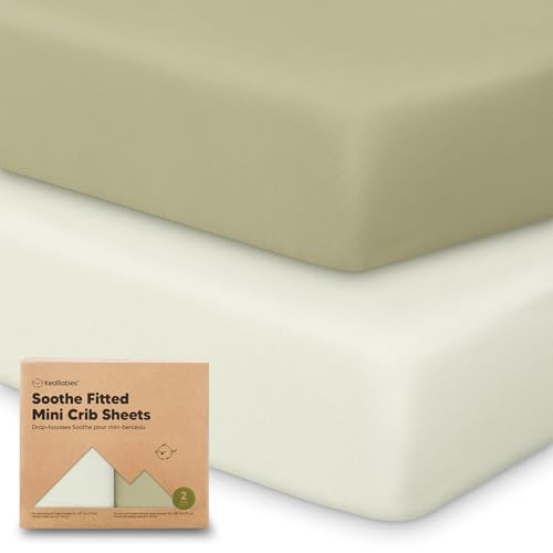 Image of 2-Pack Mini Crib Sheets Fitted - 38x26 Pack N Play Sheets for Pack and Play Mattress, Organic Cotton, Soft & Breathable Playard Bedding, Neutral Mini Toddler Bed Cover for Boys, Girls (Oregano)
