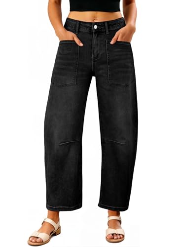 EVALESS Barrel Jeans Women Trendy 2025 Stretchy High Waisted Wide Leg Boyfriend Baggy Jean Black Size 6